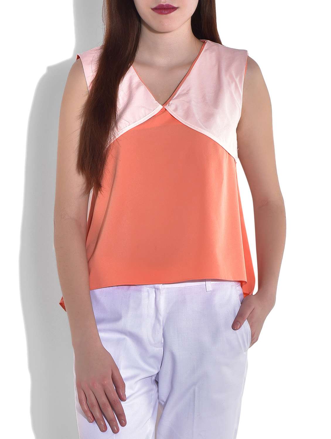 orange asymmetrical sleeveless top