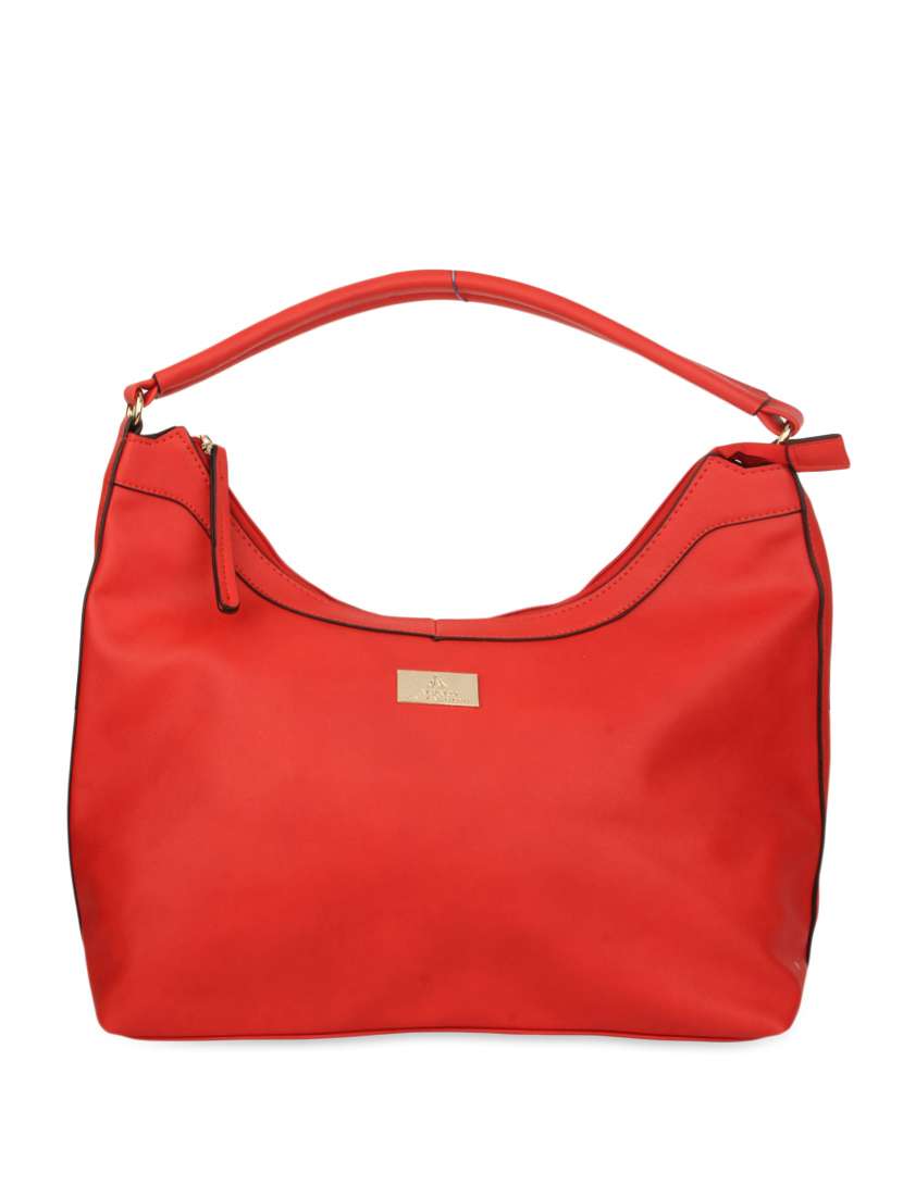 red faux leather handbag
