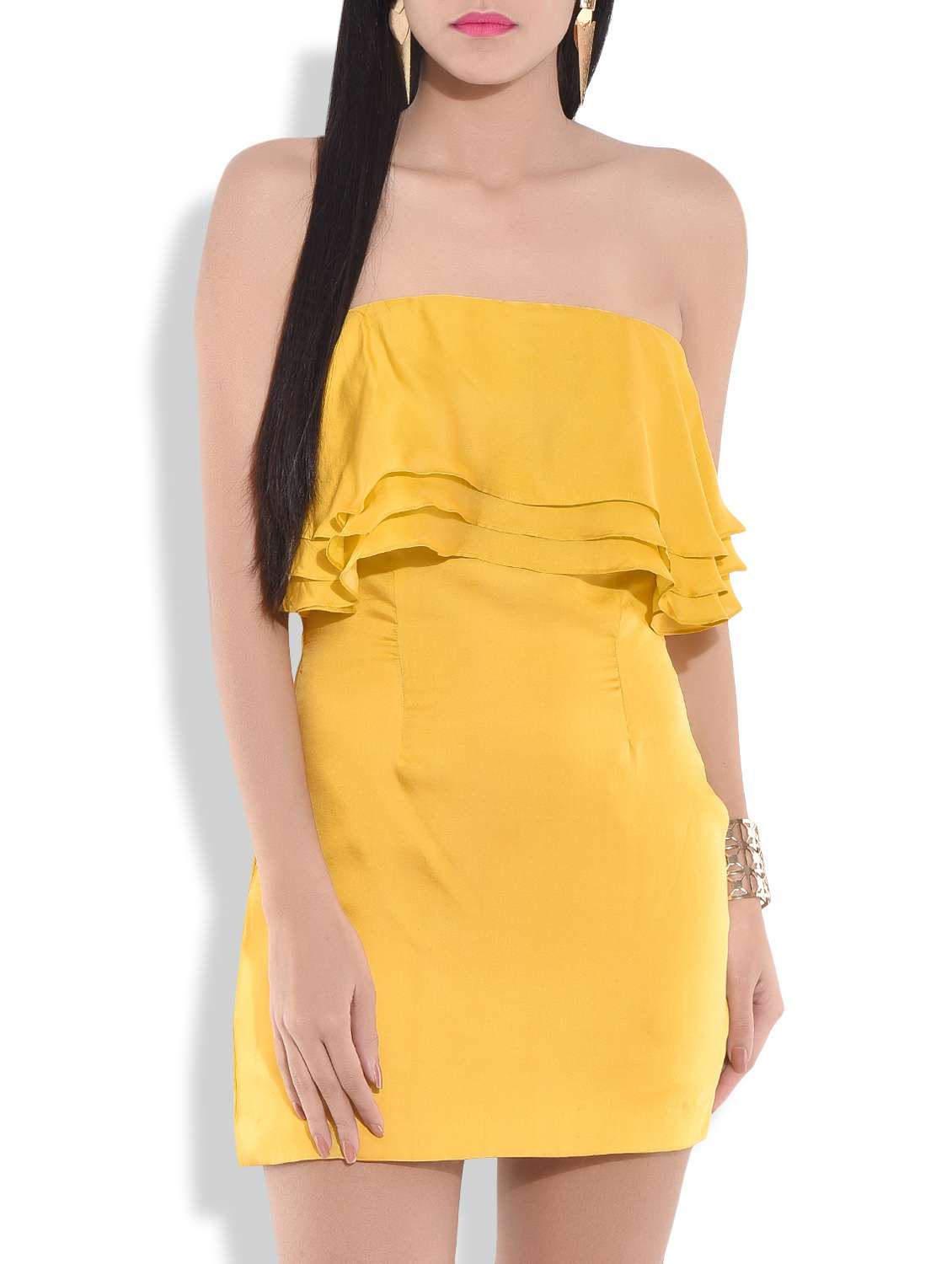 Buy online Yellow Off Shoulder Satin Silk Short Dress from western wear for  Women by Mise A'jour for 4500 at 10% off | 2026 Limeroad.com