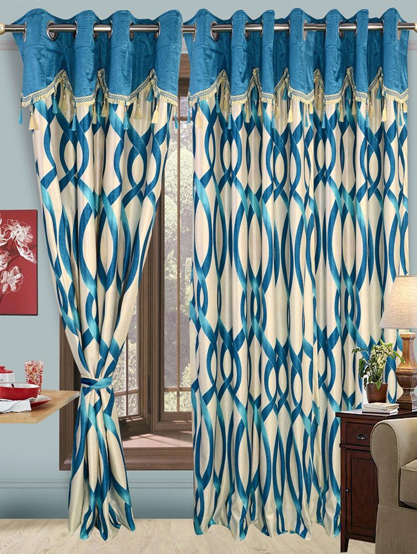 cream & aqua printed curtain - 971704 -  Zoom Image - 0