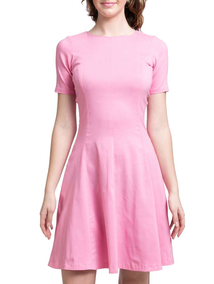 pink solid party skater dress