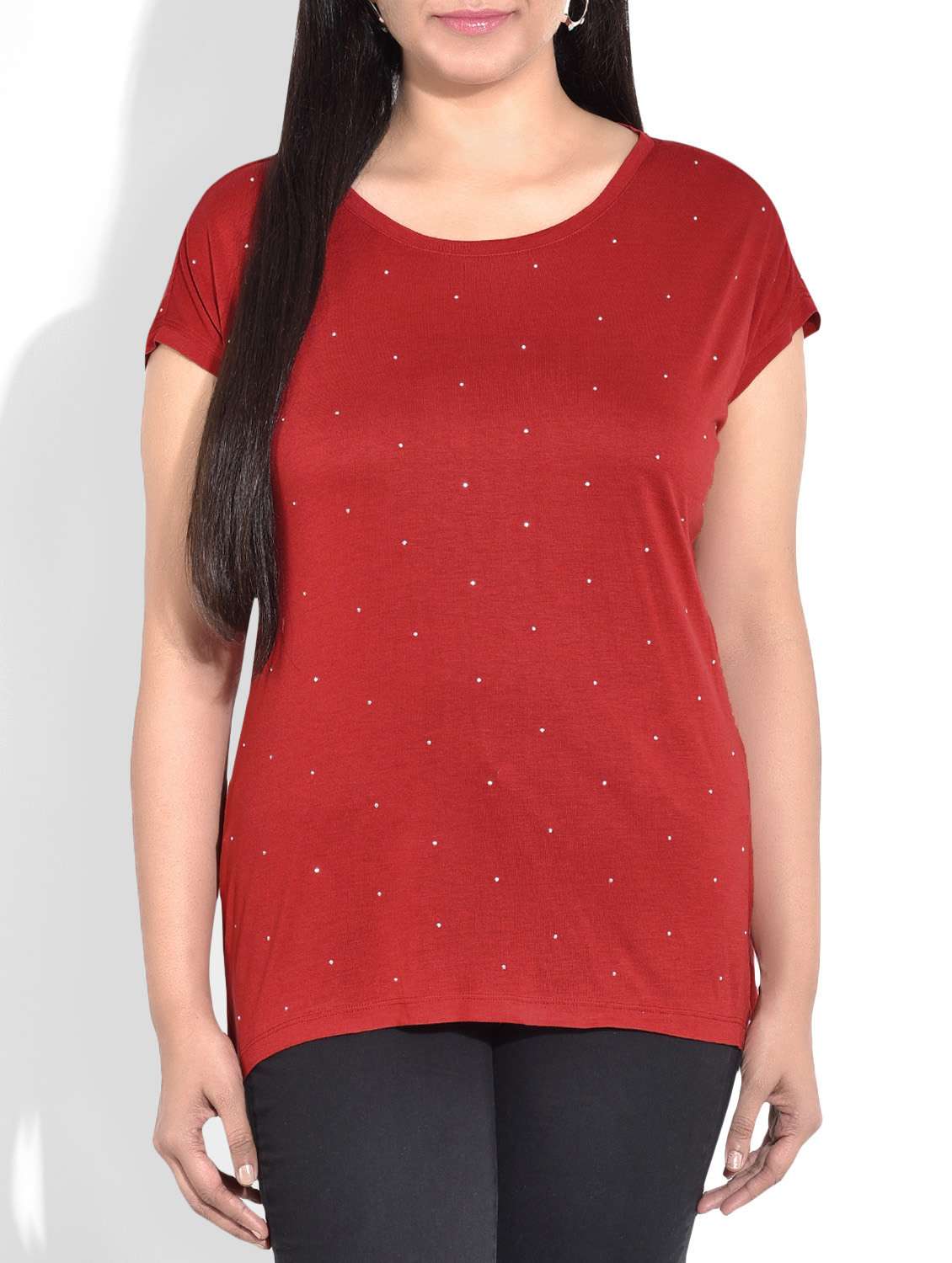 red short sleeved cotton knit top