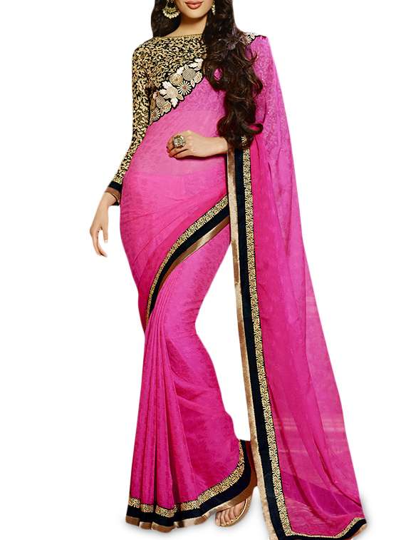 fuchsia embroidered chiffon saree