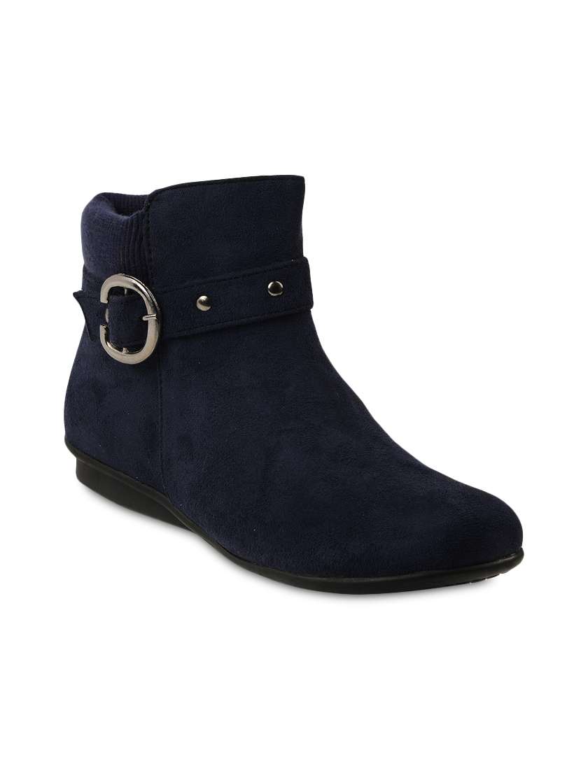 blue suede buckled ankle boots