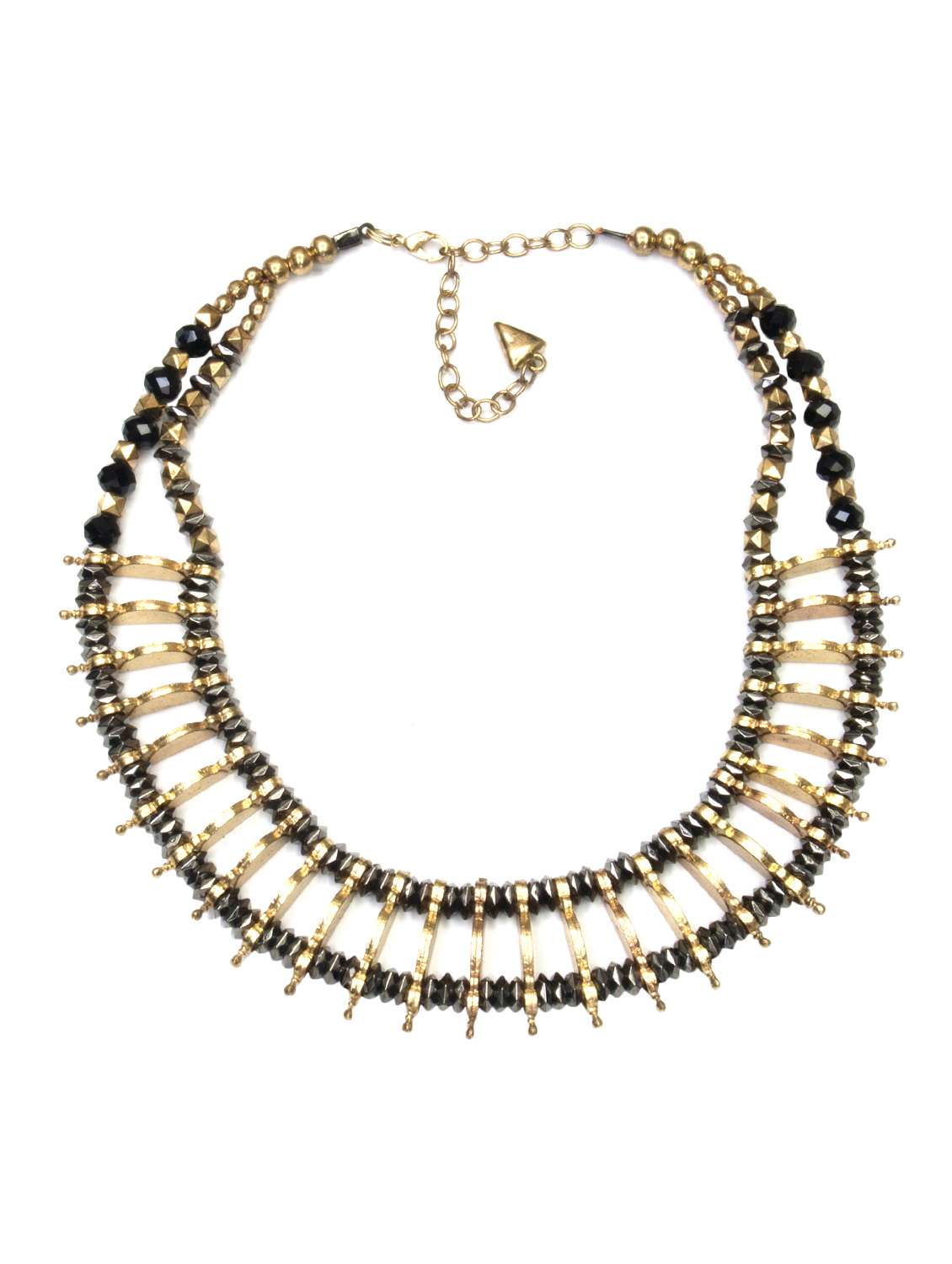 gold and black beaded statement necklace