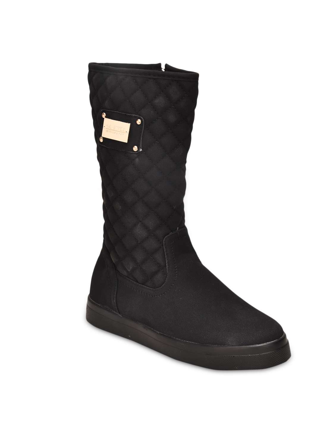 Black Textured Faux Leather Boots