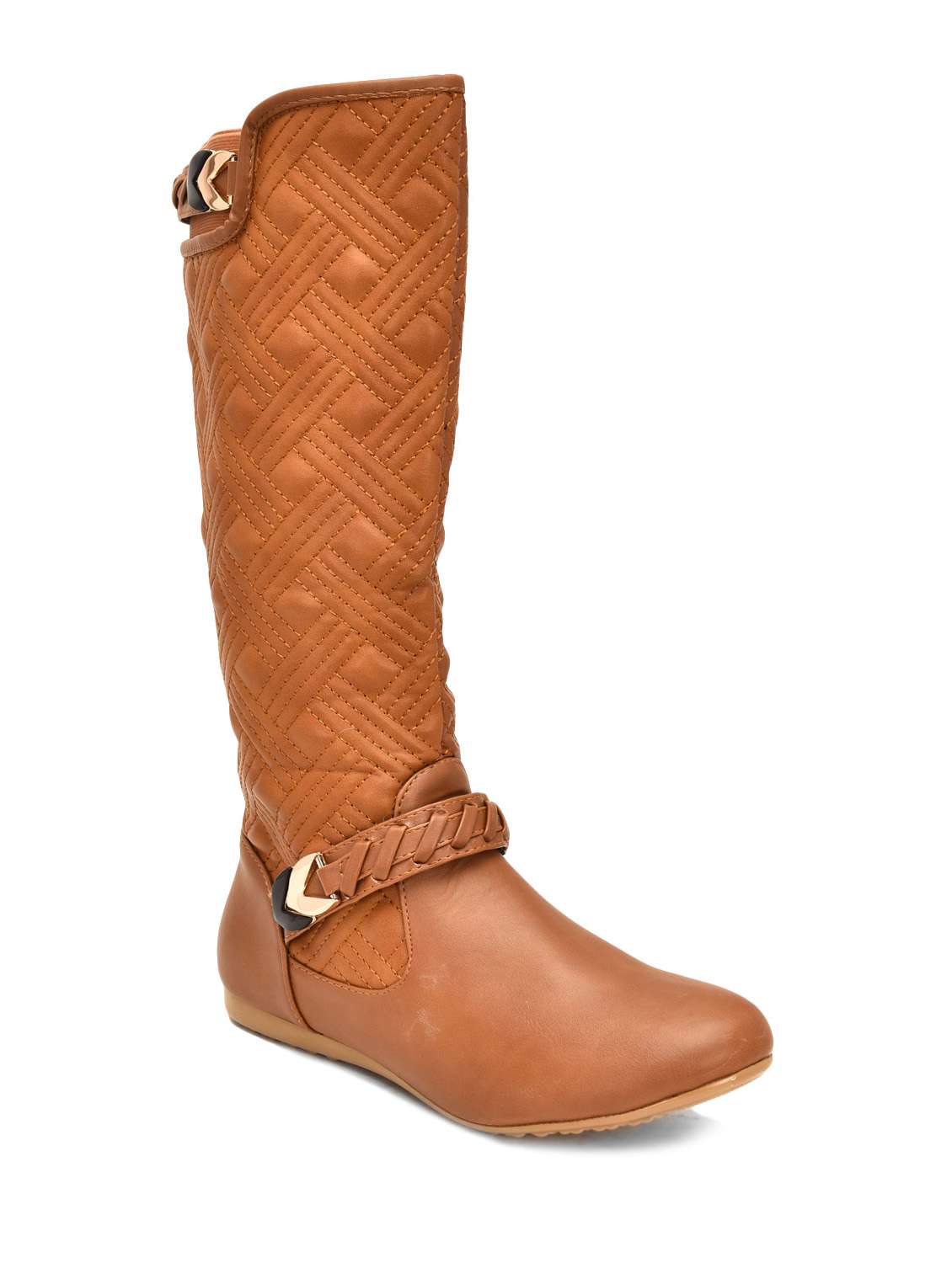 Brown Textured Faux Leather Boots