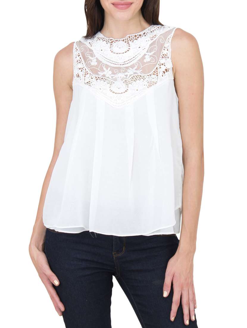 white georgette laced top