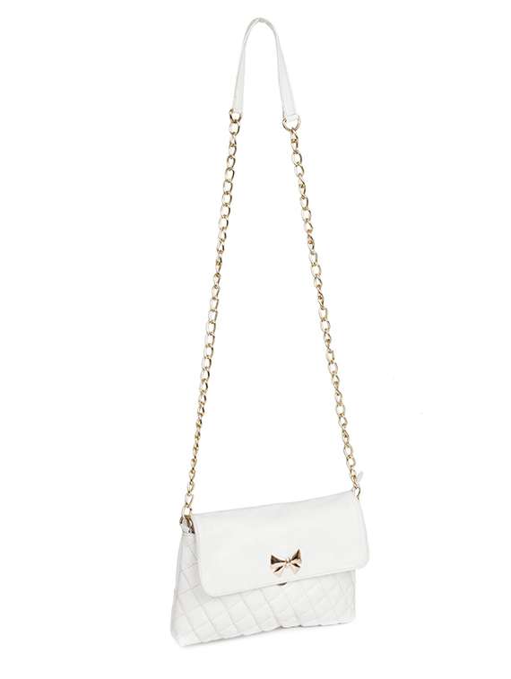 white canvas quilted sling bag