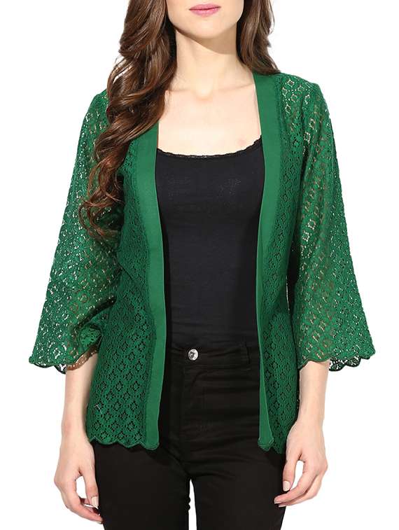 Vanca Forest Green Lace Detailed Shrug 