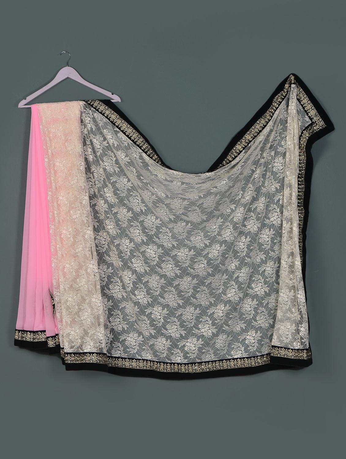 Pink Offwhite Lace ,georgette Designer Party Wear Saree - Aakriti