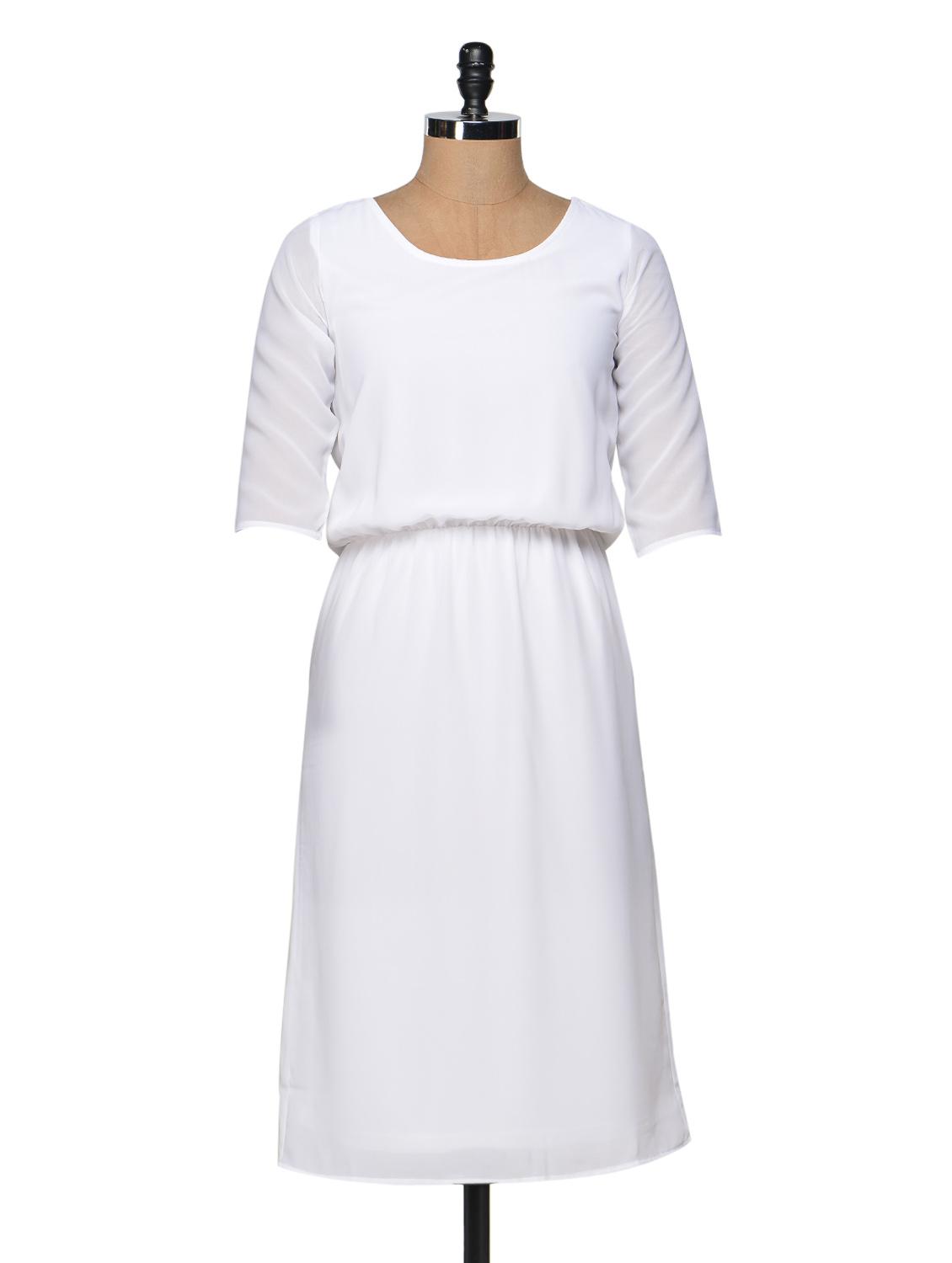 White Elasticated Waist Midi Dress - Femella