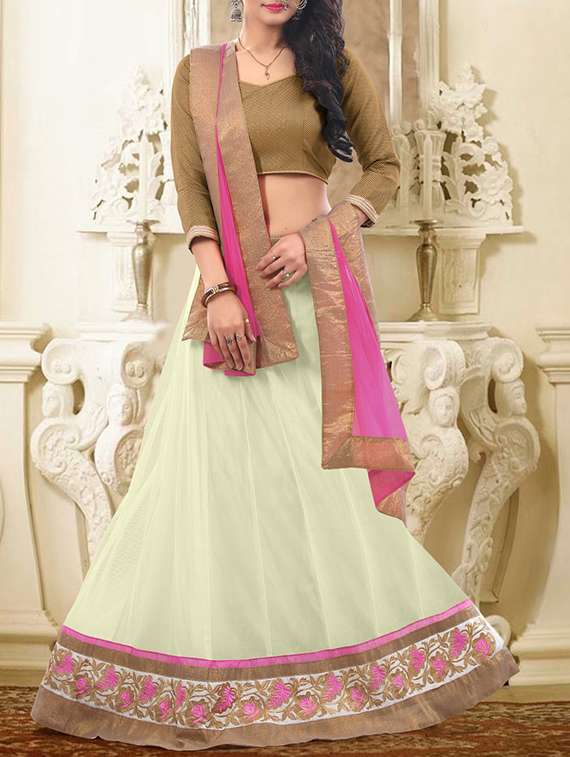 Beige net and satin Lehenga Choli