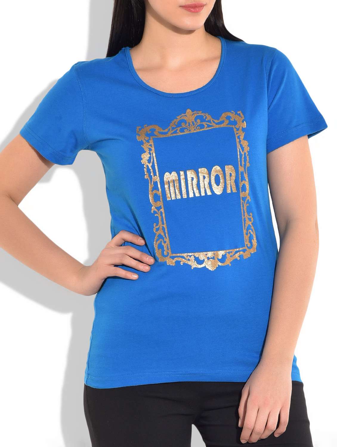 blue printed knitted cotton t-shirt