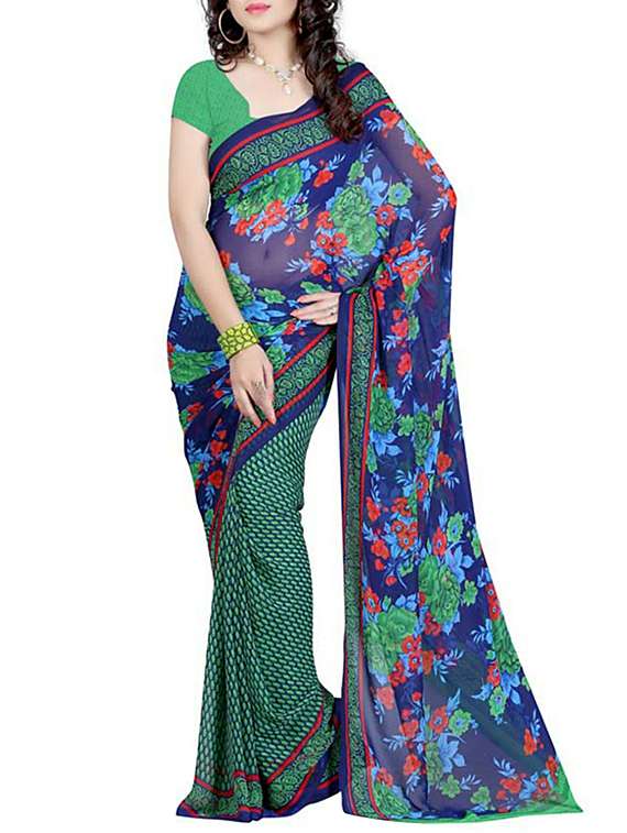 green georgette half and half saree