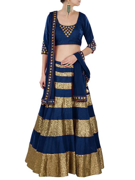 blue Net and art silk lehenga