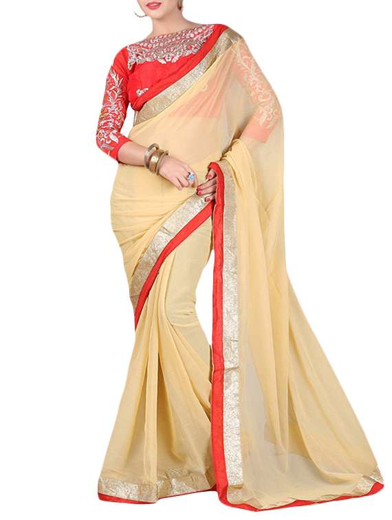 beige chiffon bordered saree with blouse