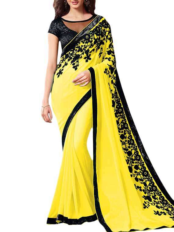 yellow georgette saree