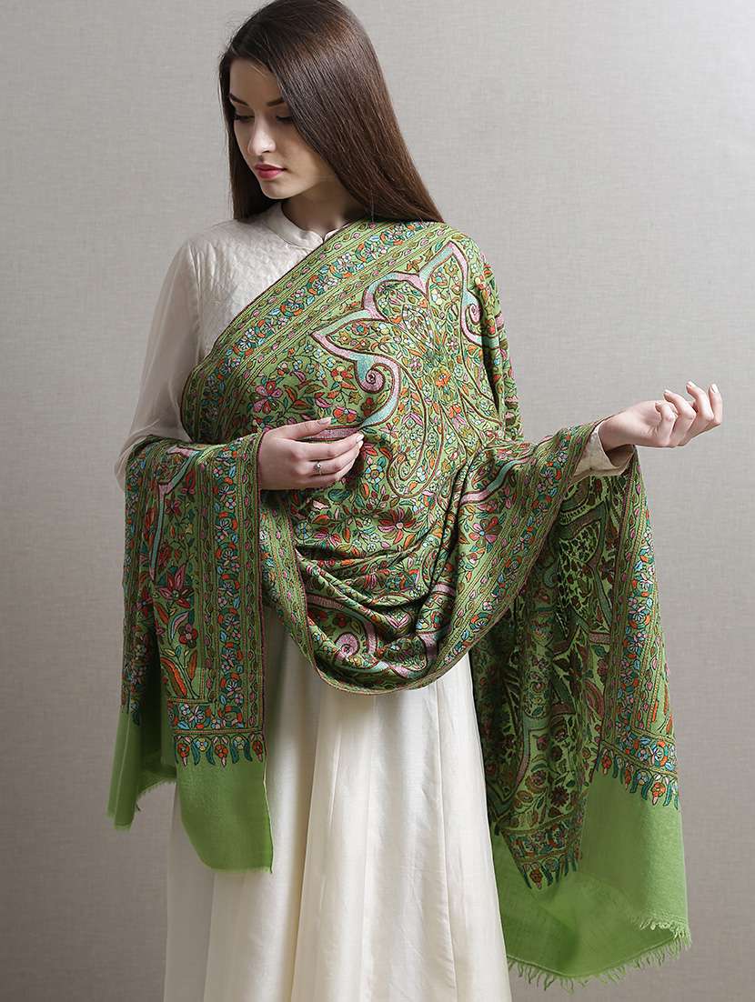 Buy online Light Green Embroidered Pashmina Shawl from winter wear
