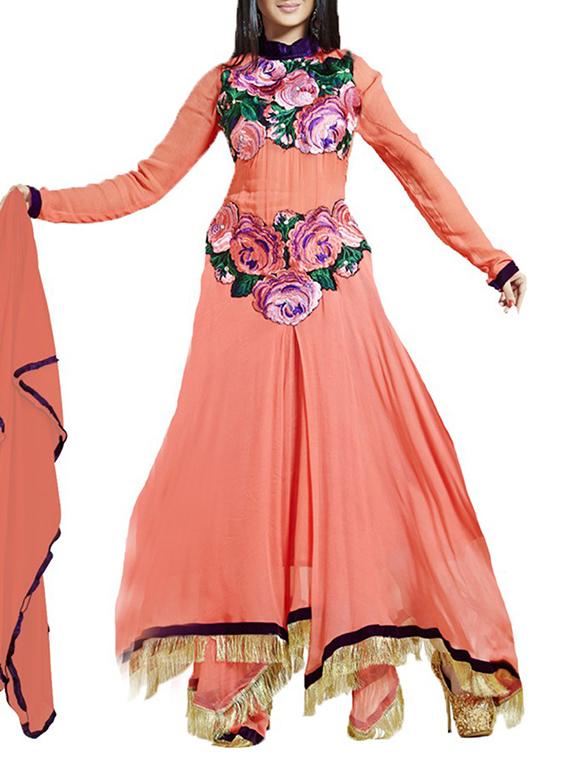 peach faux georgette suit  - 9813676 -  Zoom Image - 0