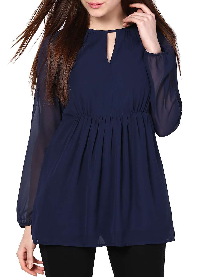 women's a line key hole neck top