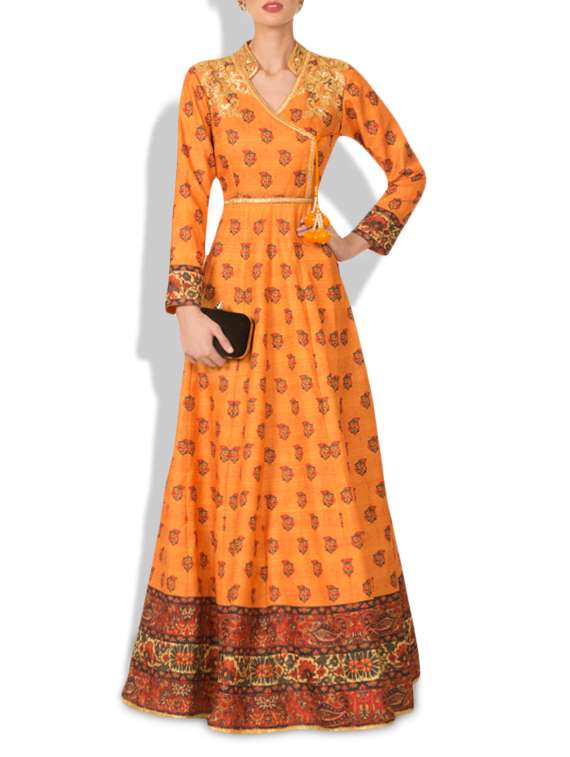 Yellow - Bhagalpuri Handwoven Desi Tussar Silk Long Straight Kurta