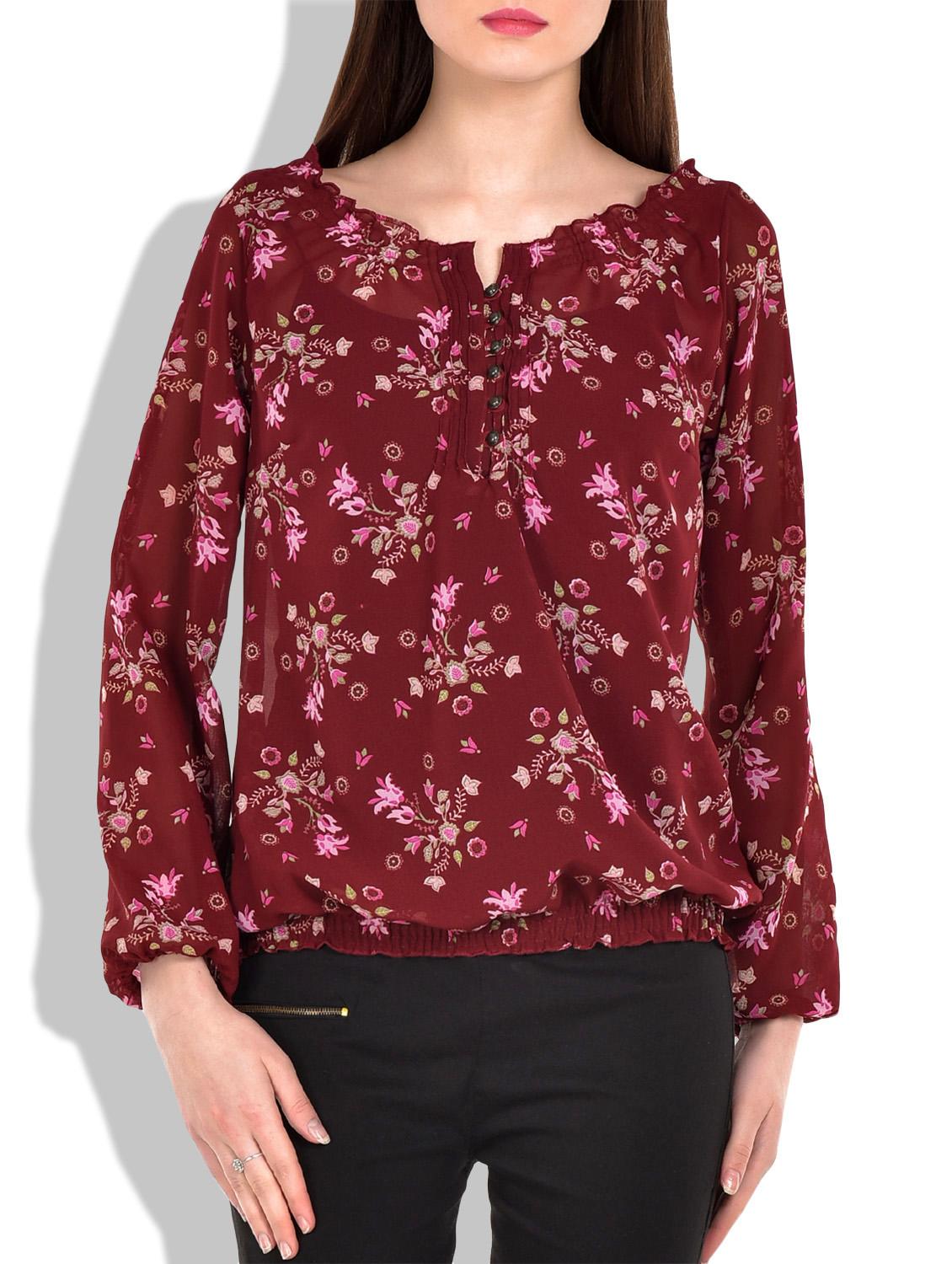 maroon,pink georgette top - 9839073 - Zoom Image - 0