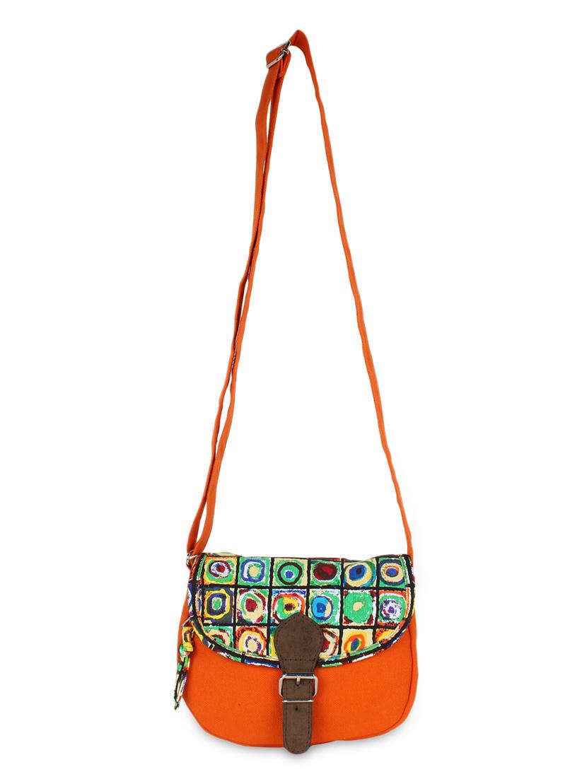 orange printed canvas sling bag - 9840864 - Standard Image - 5