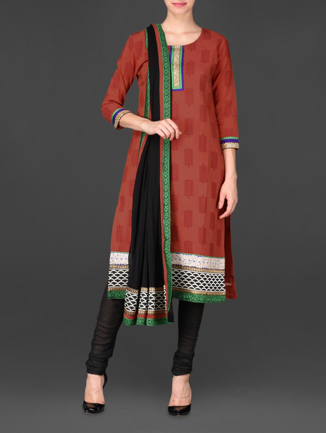 Leaf Printed Embroidered Border Unstitched Suit Set