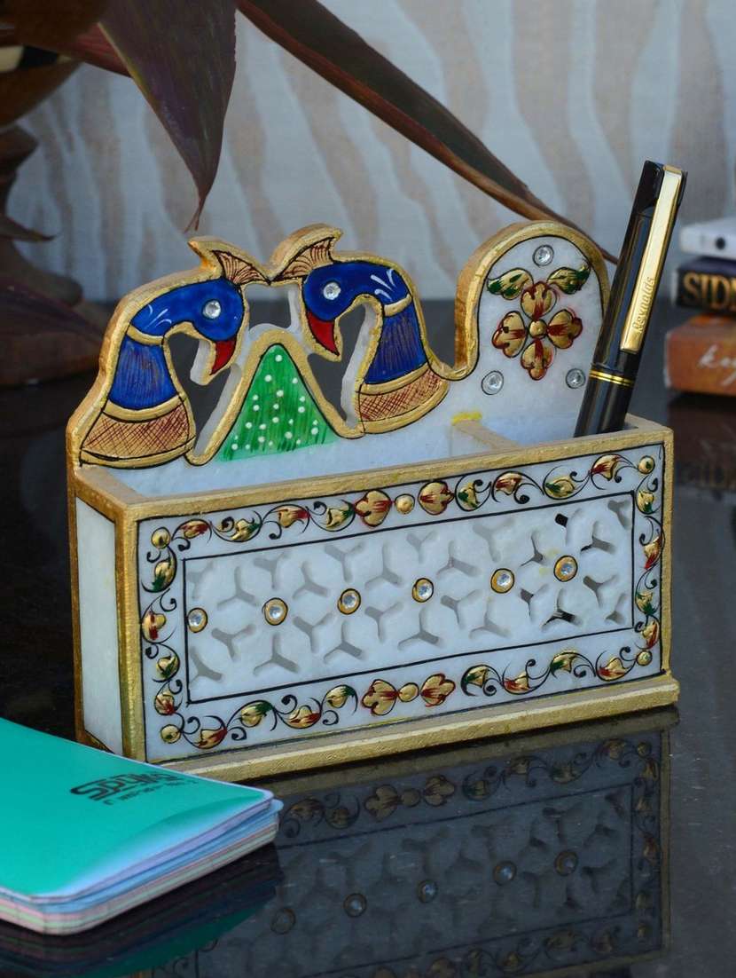 Buy online Peacock Designed Marble Pen Stand In Grill Design from Home