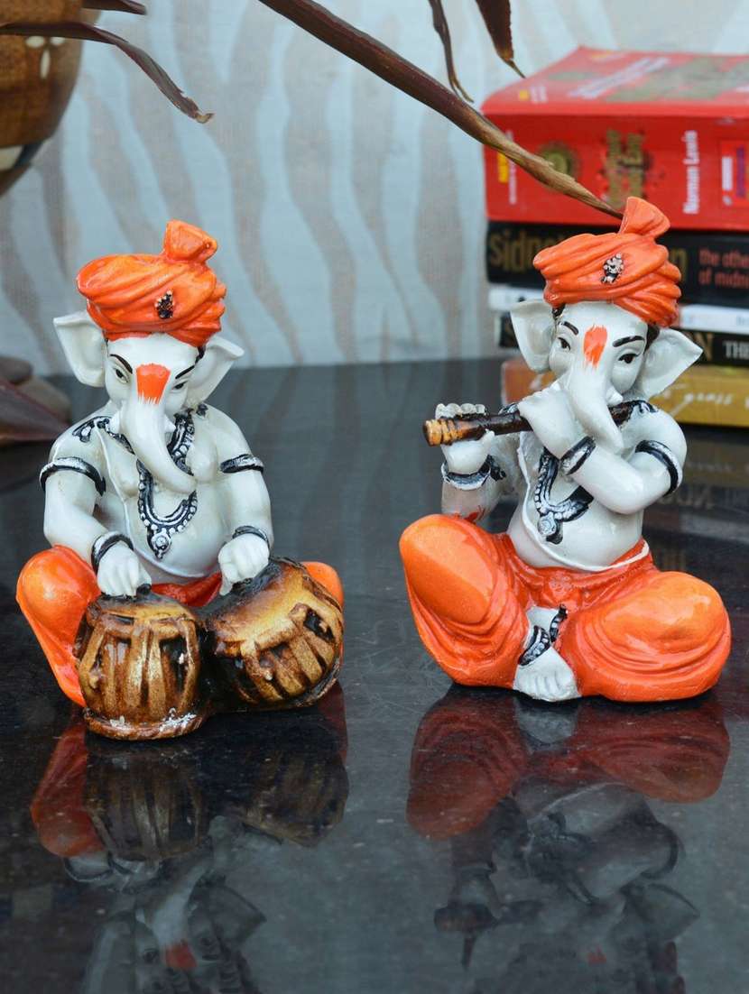 set of 2 ganesha playing tabla and flute