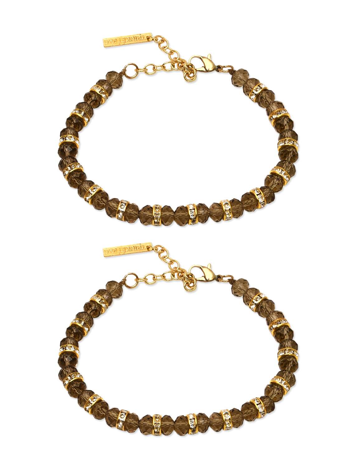 brown and gold metal alloy anklet (set of 2)