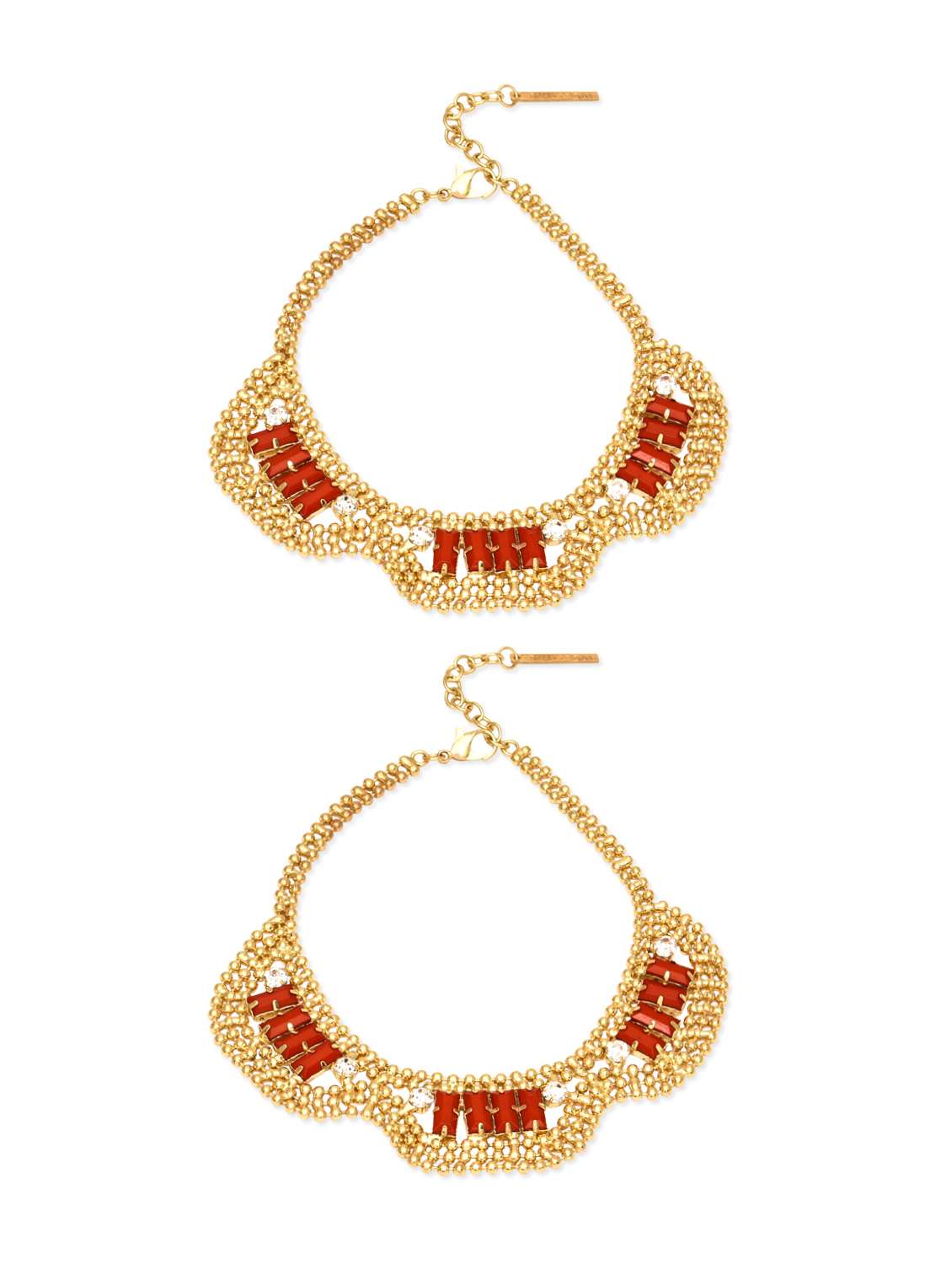 red and gold metal alloy anklet (set of 2)