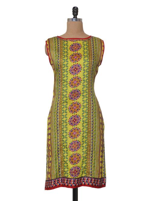 Floral Printed Sleeveless Casual Kurta - Tissu