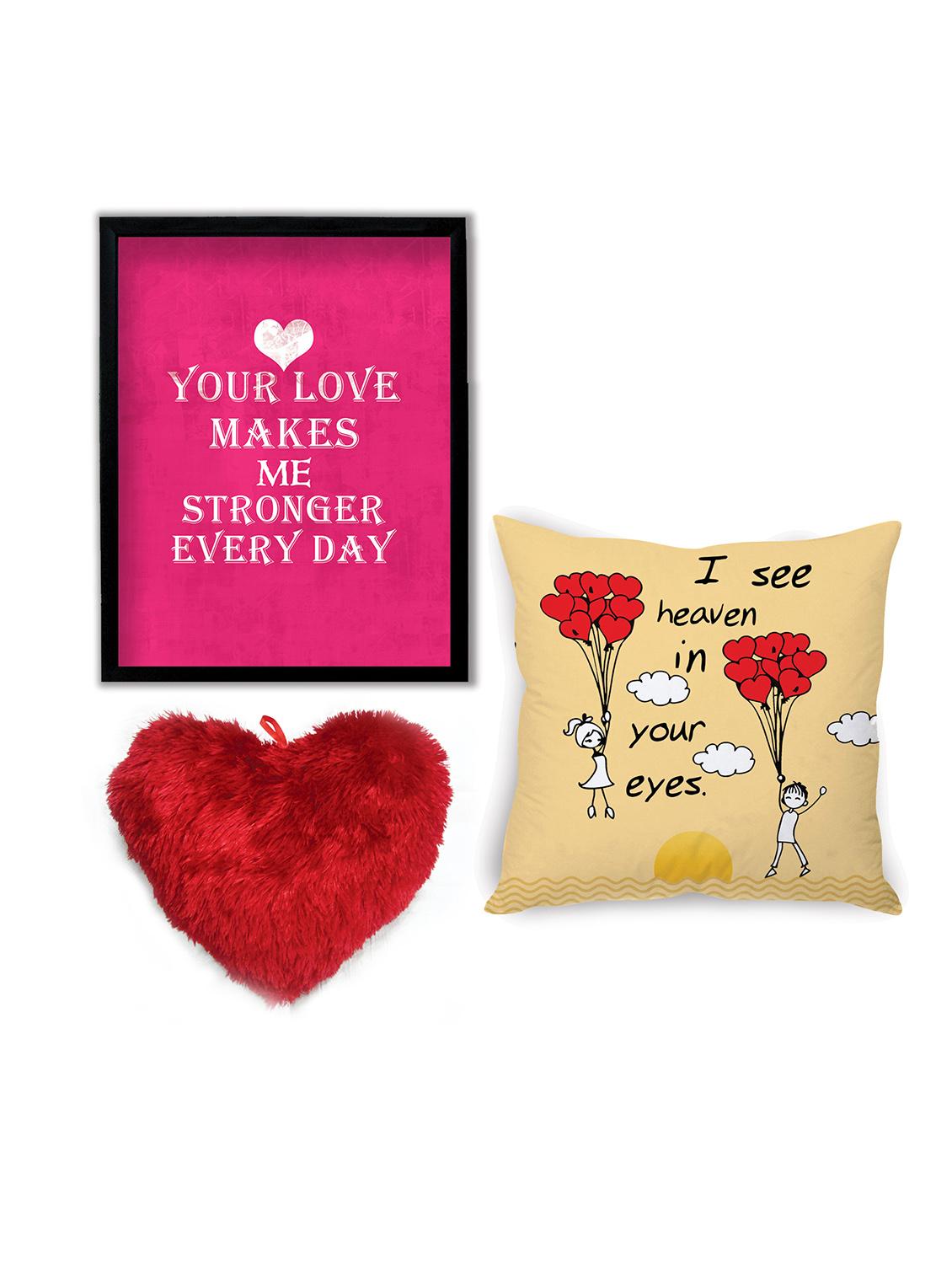 Multicolor Velvet Cushion With Cushion Cover And Wall Art Combo - By