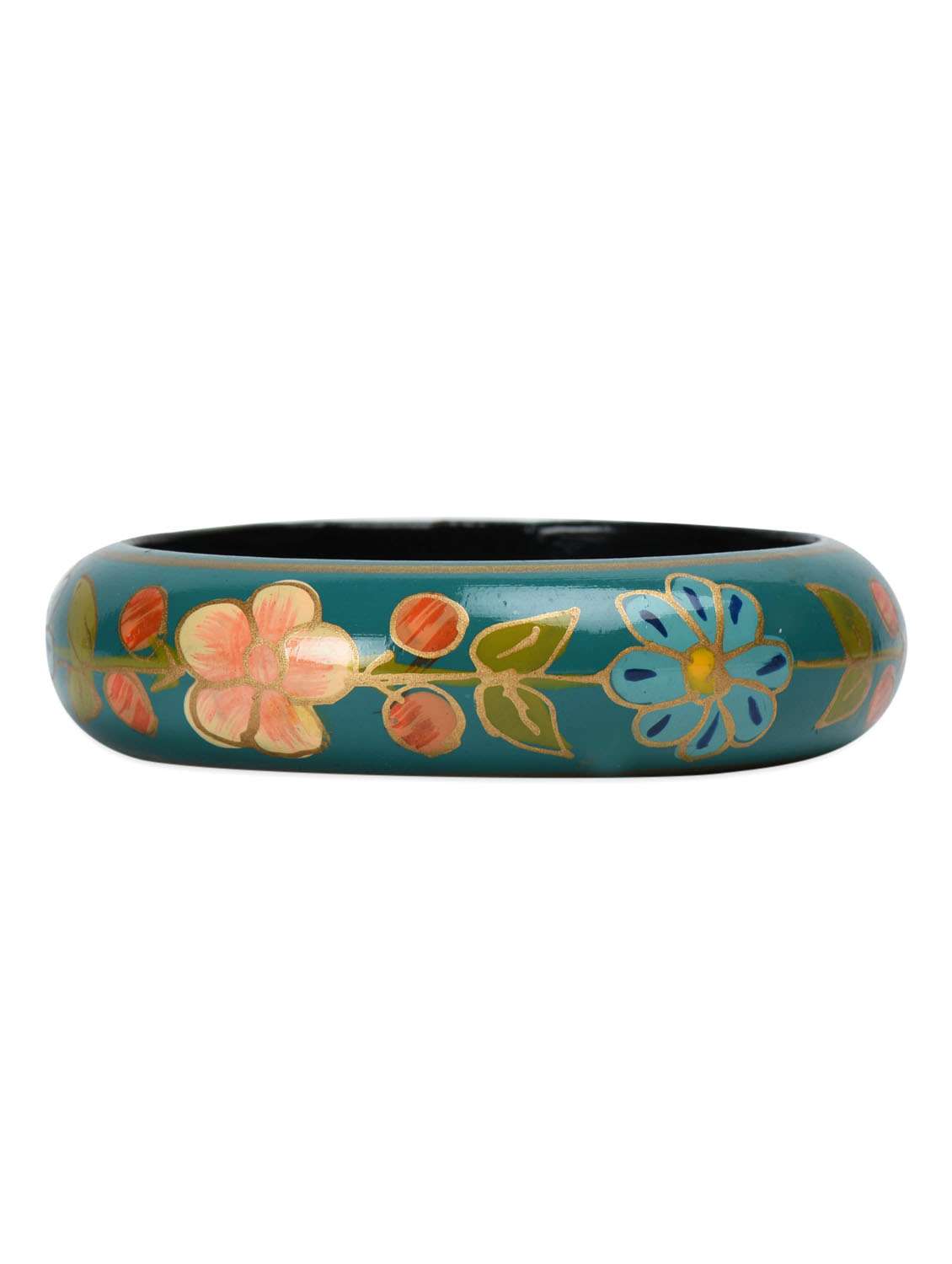 green floral print wooden bangle