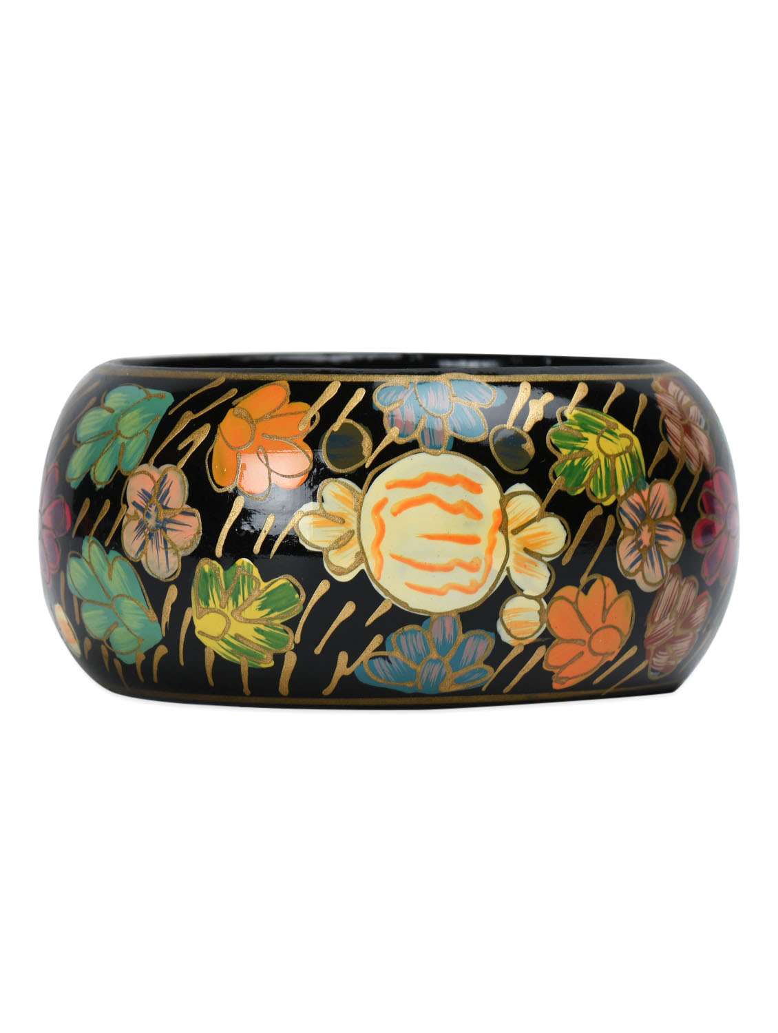 black floral print wooden bangle
