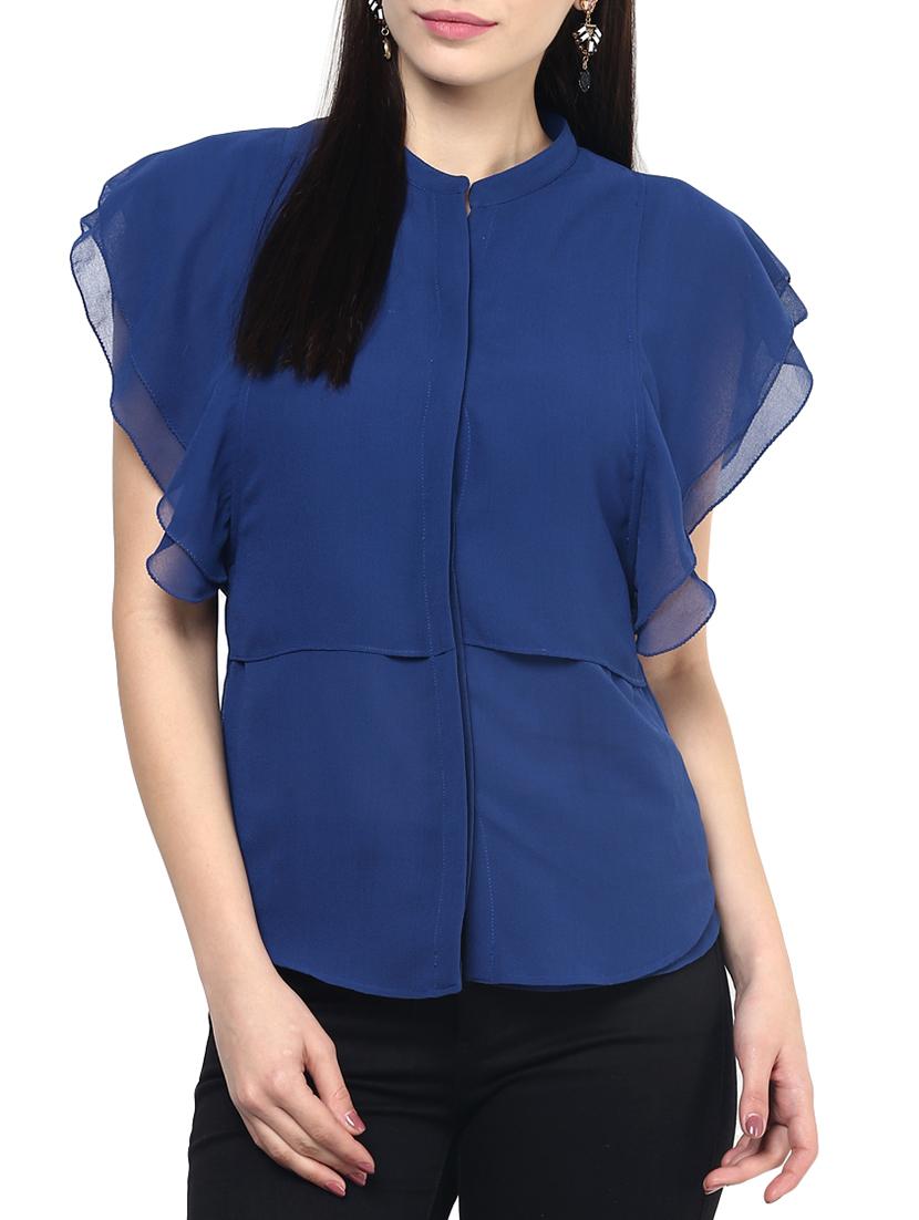 the vanca royal blue georgette top with butterfly sleeves - 9932778 -  Zoom Image - 0