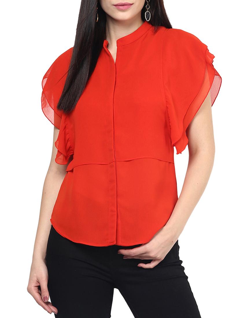 the vanca vermillion georgette shirt with butterfly sleeves - 9932779 - Zoom Image - 0
