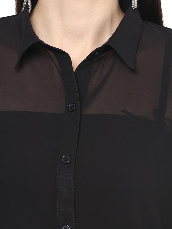the vanca black georgette shirt with bat sleeves - 9932784 - Standard Image - 3