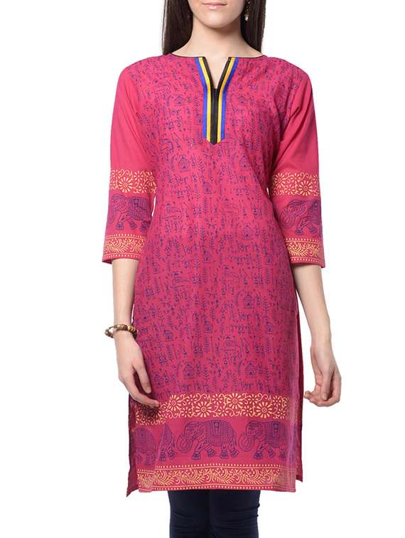 pink cotton straight kurta