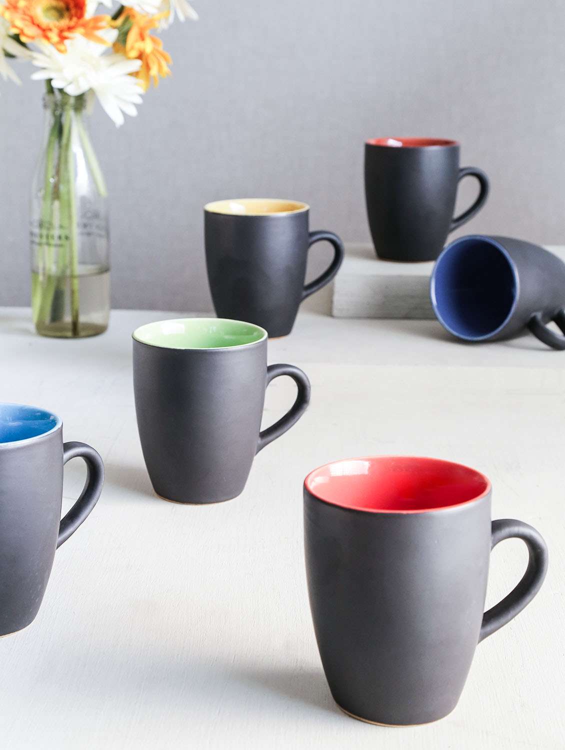 black matt finish multicolor cups (set of 6)