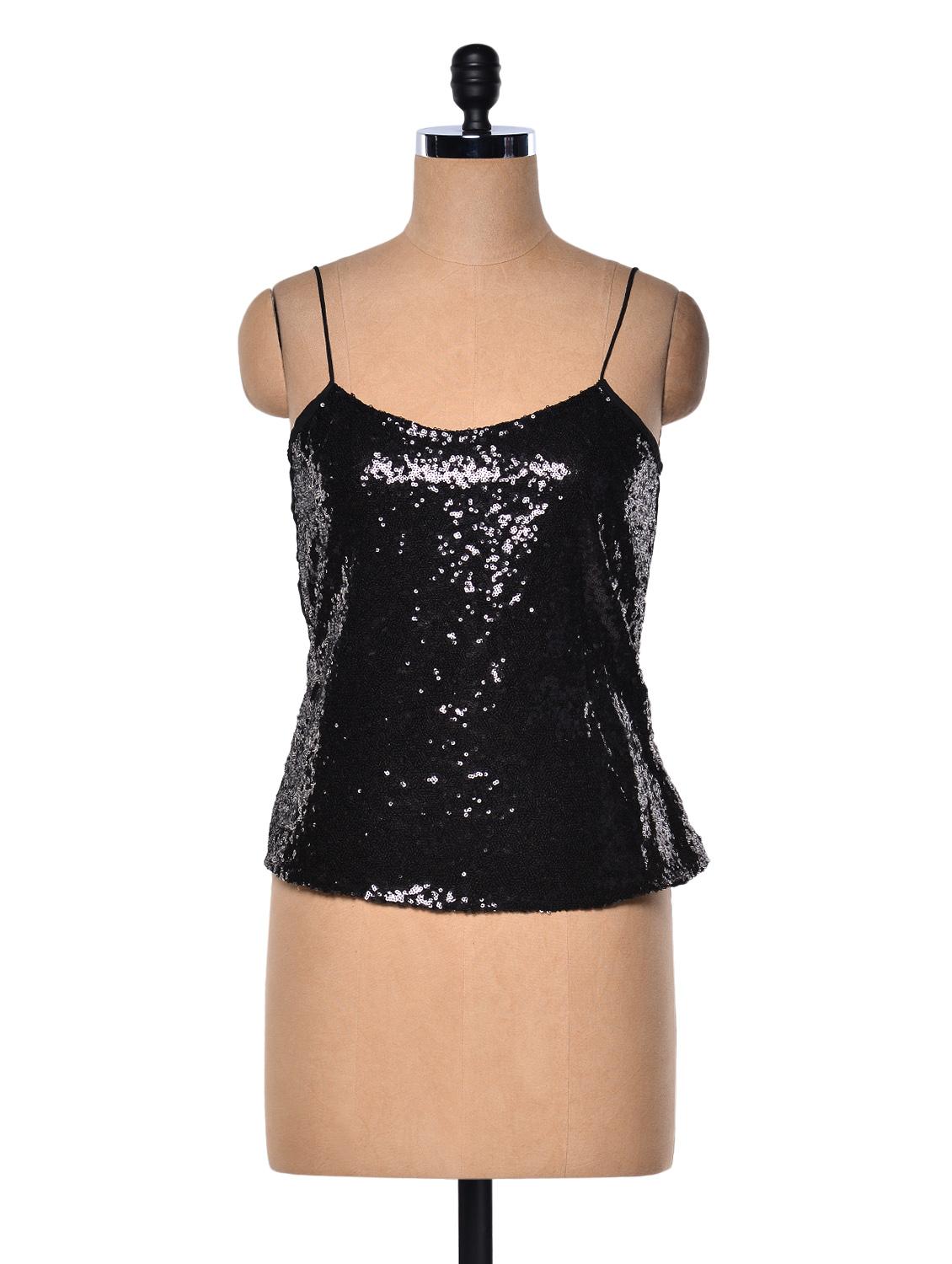 Black Sequined Top With Shoulder Straps - Meee!