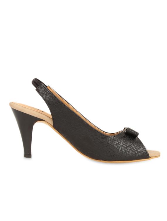 Snake Skin Textured Black Peep Toe - Elly