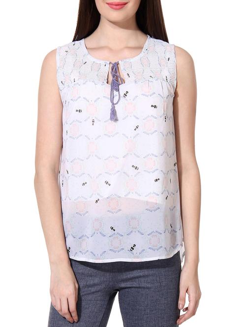 smocked yoke tie up neck top - 9979596 -  Standard Image - 0