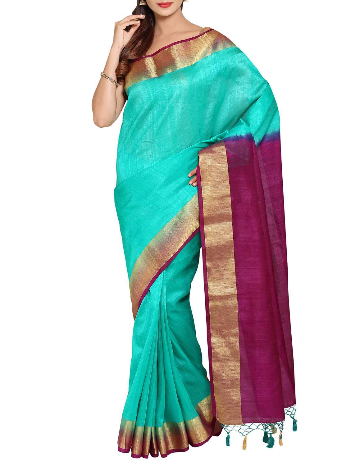 green  tussar silk saree