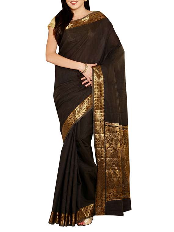 brown brocade tussar silk saree